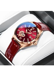 POEDAGAR 2022 Women Watches Fashion Leather Romance Red Dial Luxury Ladies Watch Waterproof Quartz Date Swiss Brand Wristwatch