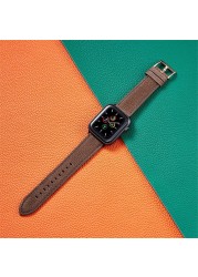 Business Style Strap for Apple Watch Series 40 44mm Litchi Grain Leather Buckle Band for iWatch 2 3 4 5 6 SE 38 42mm Watch Band