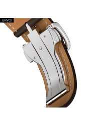 URVOI Deploy Buckle Strap for Apple Watch Series 7 6 SE 5 4 3 2 1 Strap for iwatch Strap Round Single Leather Watch Strap Swift