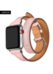 URVOI Double Round for Apple Watch Band Series 7 6 SE 5 4 3 Luxury Strap for iWatch Soft Genuine Leather Wrist Loop 40 41 44 45mm