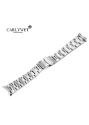 CARLYWET - spare watch strap, double pressure buckle, oyster for Seiko, curved buckle, silver, 20 22 mm