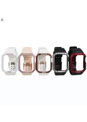 Silicone Strap for Apple Watch Series 7 6 SE 5 4 3 2 1 Shock Resistant Bumper Modern Design Frame Strap for iWatch 41 45mm