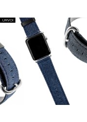 URVOI Band for Apple Watch Series 7 6 SE 5 4 3 2 1 Strap for iwatch Blue Denim Jeans Leather Back Band Classic Buckle 41 45mm