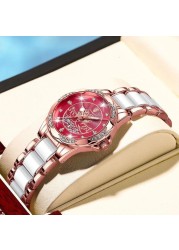 POEDAGAR Women Watch Luxury Quartz Diamond Rose Gold Ceramic Steel Watches Waterproof Luminous Swiss Brand Ladies Wristwatches