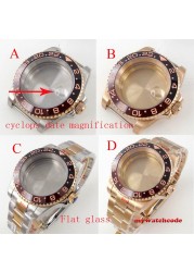 40mm Rotbeer ceramic bezel sapphire watch glass case fit NH35 NH36 2824 2836 Miyota 8215 8205 moveent