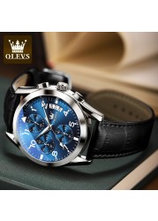 OLEVS Watch 2022 New Fashion Casual Mens Watches Luxury Brand Quartz Watch Premium Leather Waterproof Chronograph Watch for Men