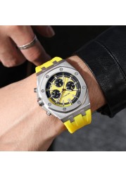 Fashion Quartz Watch Men Yellow Silicone Strap Chronograph Military Watches Sport Auto Date Wristwatch For Man Relogio