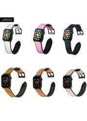 URVOI حزام ل أبل سلسلة ساعة 7 6 SE 5 4 3 2 1 حزام من الجلد سيليكون الظهر ل iwatch حزام تنفس 41 45 مللي متر مشبك أسود