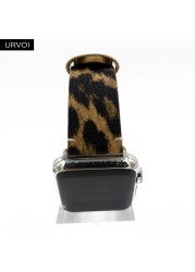 URVOI الفرقة ل أبل سلسلة ساعة 7 6 5 4 3 2 1 SE بولي leather الجلود مع ليوبارد طباعة حزام ل iWatch ستوكات التصميم الحديث