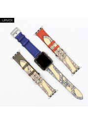 URVOI Printed One Round for Apple Watch Series 7 6 SE 5 4 3 2 Band Swift Leather Strap for iWatch 41 45mm Handmade Wristwatches 2020