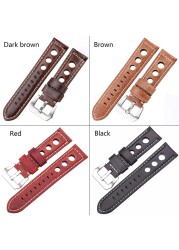 Cowhide Oil Wax Leather Watch Band, 22mm, 24mm, Dark Brown, for Men and Women, Genuine Leather, Fashionable, with Pin Buckle