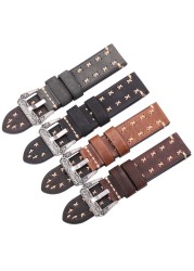 اليدوية Watchbands مع الرجعية الفولاذ المقاوم للصدأ مشبك 22 مللي متر 24 مللي متر الرجال النساء جلد طبيعي حزام (استيك) ساعة حزام حزام ووتش ملحقاتها