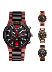 Kunhuang New Fashion Wooden Men's Watch Luxury Brand Multifunction Sports Mens Wristwatch Quartz Casual Relogio Masculino