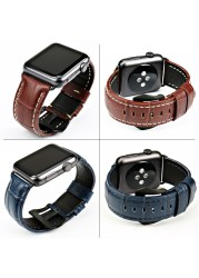 MAIKES Watchbands Genuine Cow Leather Watch Strap for Apple Watch Band 44mm 38mm Series 6/5/4 Iwatch 7 45mm 41mm Watchband