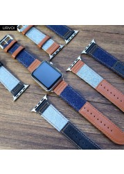 URVOI Canvas Band for Apple Watch Series 7 6 SE 5 4 3 2 1 Strap for iwatch 41 45mm Jeans with Leather Back Wrist Band 38 42mm