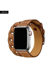 URVOI jurmette Double Round for Apple Watch Series 7 6 SE 5 4 321 Genuine Leather Strap for iWatch Strap Wrist Strap 40 44mm