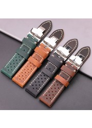 Genuine Leather Watch Band 20mm 22mm 24mm Cowhide Vintage Wrist Strap Strap for Samsung Galaxy Watch Bracelet Deployment Clasp