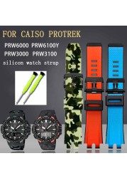 For Casio PROTREK PRW-6000/6100/3000 /3100 PRG-300 Silicone Rubber Strap Watchband Waterproof Mountaineering Men's Bracelet 24mm