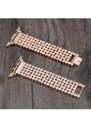 41mm Stainless Steel Diamond Strap for Apple Watch 7 45mm 44mm 42mm Metal Watchband for iwatch 7 6 5 Se Bracelet Wristband 38mm