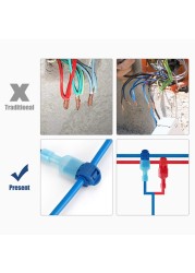 Catching wire connectors, self-joining, quick, splicing electrical wire cutting, male insulation, quick spade cutting