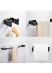 TAICUTE 4 Pack Bathroom Accessories Set Towel Bar Clothes Hook Toilet Paper Holder Wall Mount Stainless Steel Shower Hardware, Black