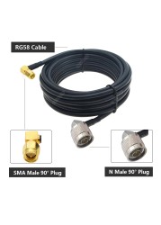 15/30/50cm 1/2/3/10m/30m RG58 Coaxial Cable SMA Male Right Angle Plug to N Male 90 Degree Plug Connector 50ohm RF Adapter Cable