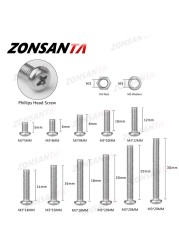 ZONSANTA 480/660 قطعة الصليب الجولة مسمار لولبي الرأس مجموعة M2 M2.5 M3 M4 حلقة صامولة الفولاذ المقاوم للصدأ مسمار فيليبس رئيس آلة المسمار