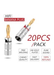 20pcs/10pairs Nakamichi Banana Plug 24K Gold Plated 4mm Banana Connector With Screw Lock For Audio Jack Speaker Plugs Black And Red