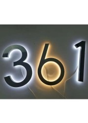 Metel 3D LED House Numbers for Crafts Outdoor Waterproof Home Hotel Door Plates Stainless Steel Address Sign