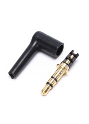 2pcs 3.5mm Stereo Headphone Plug Jack 3 4 Pole 3.5 Gold Plated 90 Degree Black Audio Plugs Jack Adapter Connector