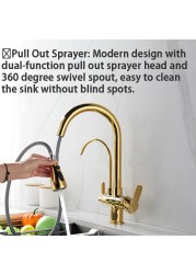 Gold Touch Filter Kitchen Mixer Tap Dual Handle Hot Cold Brass Kitchen Sink Faucets Smar Sensor Touch Pull Out Kitchen Faucets