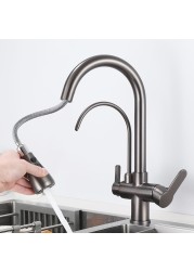 Hot Cold Touch Pull Out Kitchen Faucet Newly Brass Gray Pull Down Kitchen Mixer Tap Dual Handle Sensor Touch Filter Kitchen Faucet