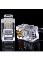 100pcs/lot RJ11 4P4C New Crystal Head Modular Plug Gold Plated Network Connector Wholesale