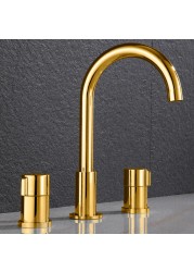 Faucet modern bathroom cabinet washbasin hot and cold double handle three-hole washbasin split three-piece faucet 01-587