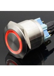 25mm 6V 12V 24V 220V Blue Ring LED Light Momentary/Lock Push Button Switch DPST Metal Industrial Boat Car DIY Switch