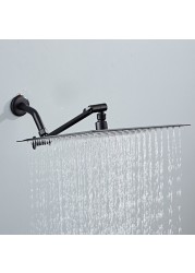 BAKALA 304 Stainless Steel Black Adjustable Shower Head With Solid Brass Extension Arm Folding Free Shipping