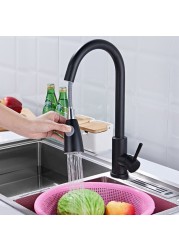 Stainless Steel Pull Out Faucet Hot and Cold Double Tube Rotate Wash Basin Faucet Telescopic Pull Down Kitchen Faucet