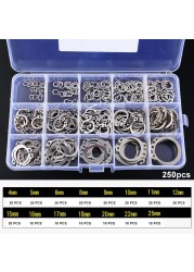 150/250pcs 304 stainless steel outer circles retaining ring assorted set 4-25mm 15 sizes xqmg