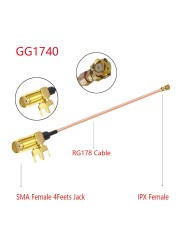 100pcs SMA Flat Female to u.FL/IPX/IPEX1/IPEX4 MHF4 Female Jack Pigtail RG178 Coaxial Cable 3G Antenna Extension Wire Cord