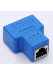 10pcs/lot RJ45 Network Cable 8P8C Splitter Coupler Connector Ethernet Extension Adapter 1xFemale to 2 Ways Adapter