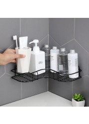 Bathroom kitchen Punch Corner Frame Shower Shelf Wrought Iron Shampoo Storage Rack Holder with Suction Cup bathroom accessories