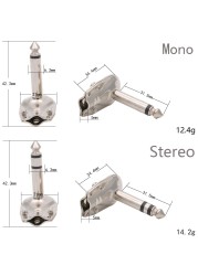 10pcs 90 Degree Right Angle 6.35mm Mono/Stereo 2/3 Pole Jack Plug 6.35mm Guitar Phono Pie Connector 1/4 Inch