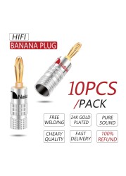 10pcs/lot Speaker Banana Plug Connectors 24K Gold Plated 4mm Banana Male Plug Wire Connector Audio Adapter