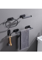 No Drilling Stainless Steel Self Adhesive Towel Bar Paper Holder Clothes Hook Towel Ring Black Golden Bathroom Accessories Set