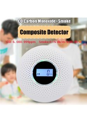 Newest 2 in 1 LED Digital Gas Smoke Alarm Co-Carbon Carbon Monoxide Detector Voice Warning Sensor Home Security High Sensitivity Protection