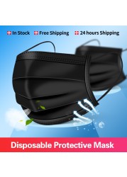 In Stock 10/100pcs Disposable Nonwoven Face Mask 3 Layers Anti Dust Respirator Mask With Elastic Ear Band For Adults