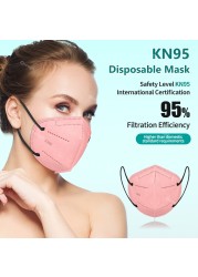 قناع الوجه FFP2 Mascarillas KN95 بلون سادة 5 طبقات قناع ffp2mascarilla FPP2 Mascarilla FPP2 homology ada Masque KN95 10-100 قطعة