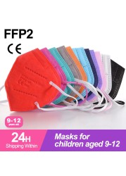 10-50 قطعة KN95 قناع N95MASK ffp2mask 9-12 سنوات للأطفال ffp2 mascarillas fpp2 niños homologadas negras masques منظمة ffpp2