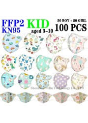 FFP2 KN95 Kids Mask Cartoon Kids 3-8 8-15 Years 5 Layers Mask Boys Girls Face Mask CE Safety Protector