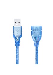 All Copper 0.3/0.5/1/ 1.5/3/5/10m Transparent Blue USB Extension Data Cable USB2.0 Male to Female